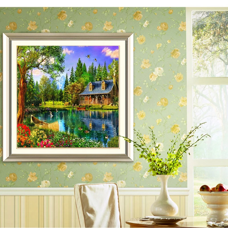 DIY алмазов картина вышивки крестом сельских небольшой дом Алмазная мозаика