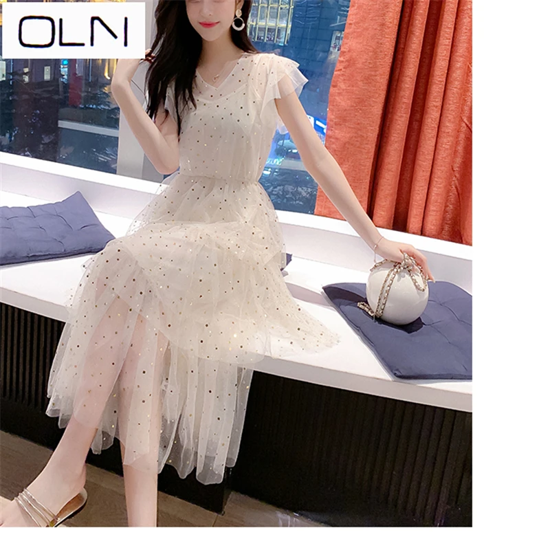 OLN корейское платье vestidos Новое поступление летнее французское женское из двух