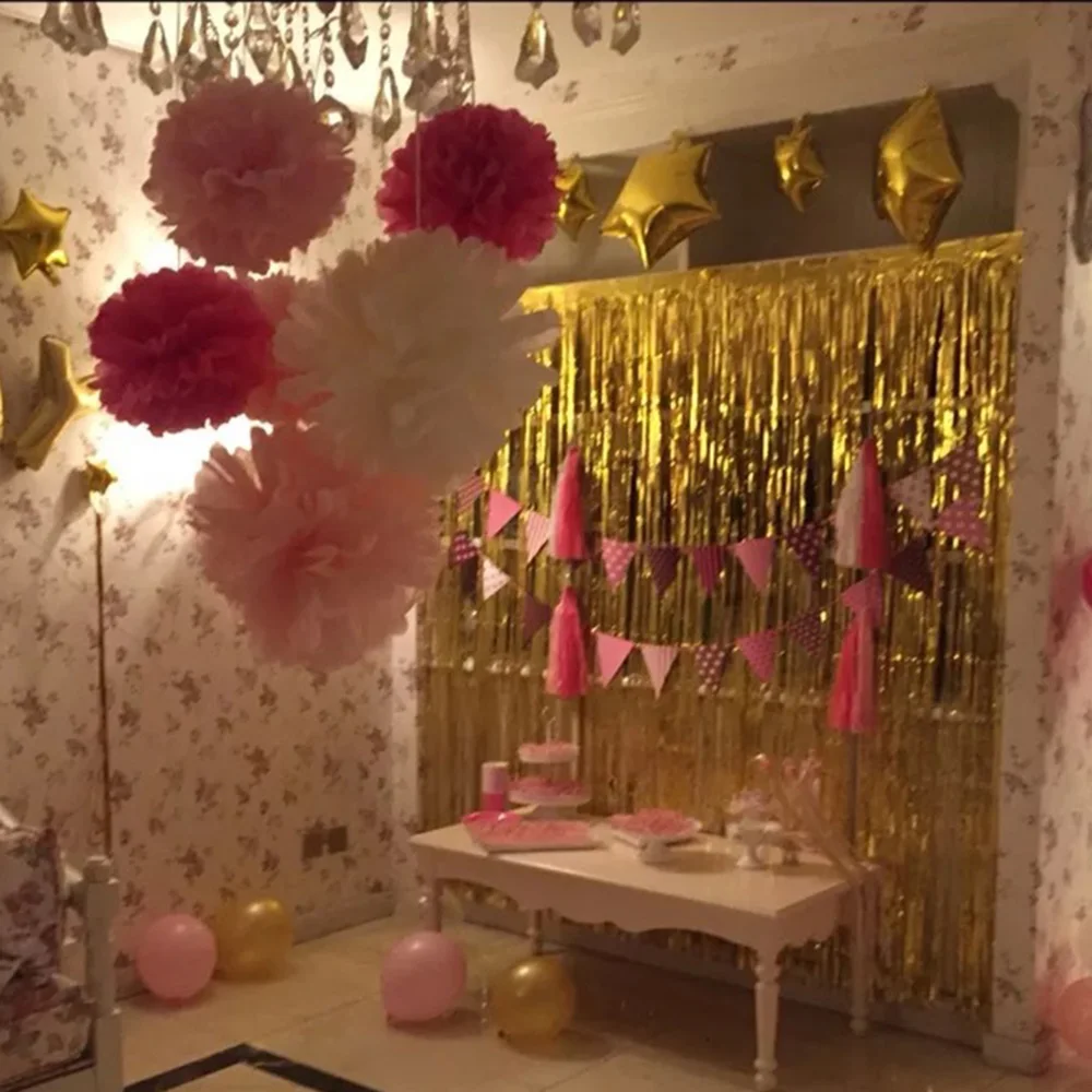 Занавески с золотой фольгой и бахромой 1*2 м занавески на дверь блестящая вуаль