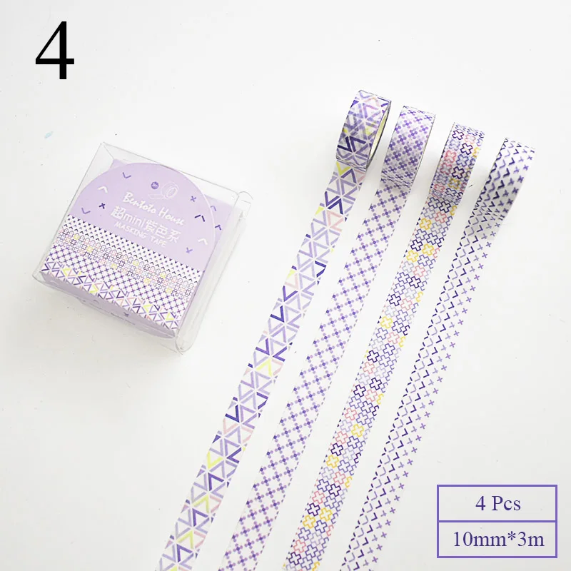 purple 4 шт. геометрические мини васи ленты милые полосы декоративные клейкие маскирующие ленты для украшения Скрапбукинг Diy ленты для Papeterie - Цвет: purple
