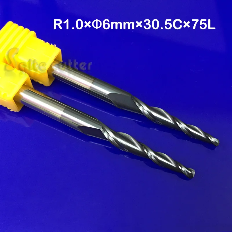 Бесплатная доставка R1.0 * D6 30 5 75L 2F HRC55 Вольфрамовая твердосплавная конусная