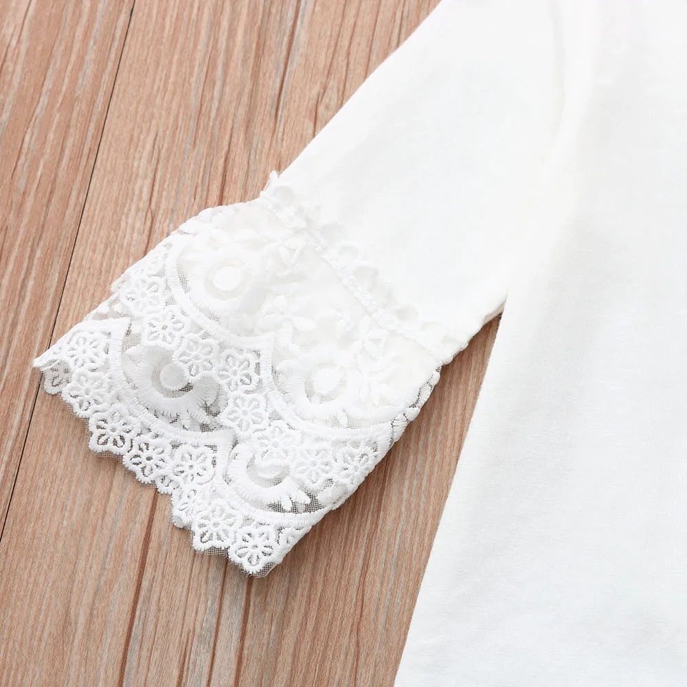 Summer Toddler Infant Baby Girls Solid Lace Tops Overall Denim Skirt 2pcs Clothing Sets 2019 Children's Dropshipping | Мать и ребенок