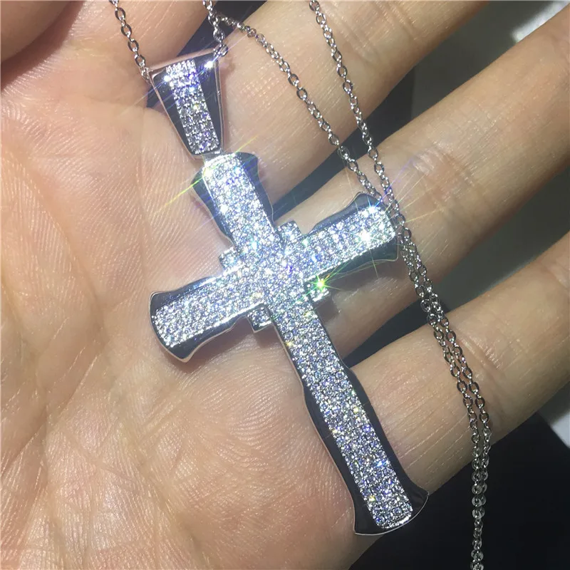 Заявление длинный крест кулон Pave AAAAA cz 925 Серебро Вечерние Свадебные Кулон necalace