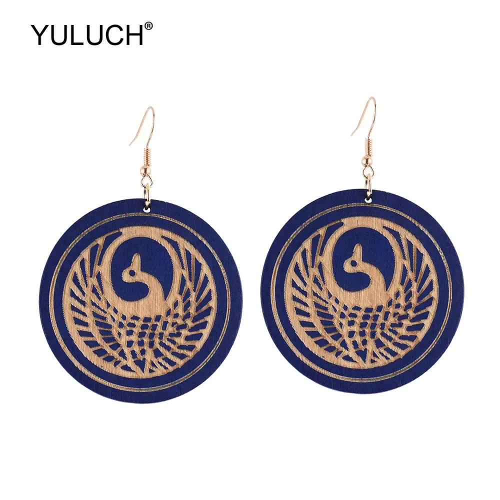 YULUCH 2019 г. африканские круглые черные синие скульптура птицы Эффектные серьги