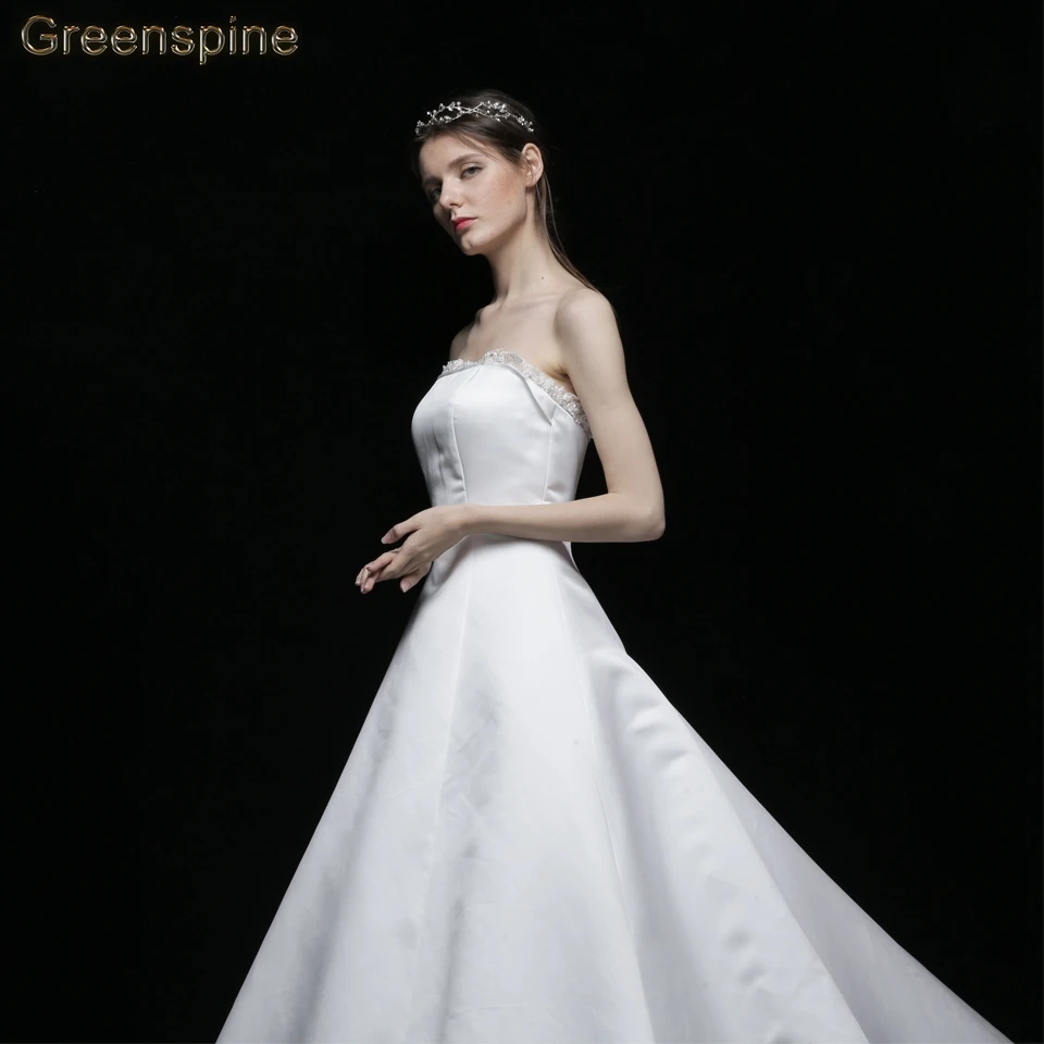 Женское атласное платье с длинным шлейфом Greenspine свадебное трапециевидной формы