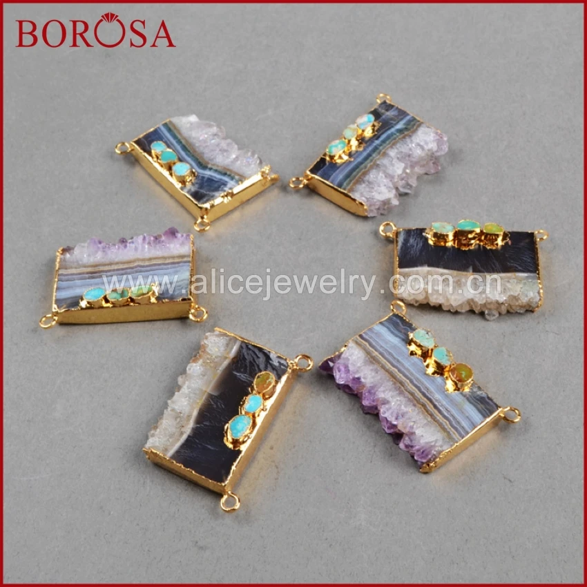 BOROSA 1 шт. свободной формы друза аметиста ломтик и три натуральные синие камни