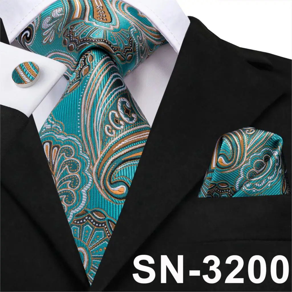 SN-3200 SN-3191, мужской галстук, набор, Галстук Пейсли, голубой, фиолетовый, желтый, шелковые галстуки для мужчин, тканый платок, запонки, Подарочный галстук, официальный - Цвет: SN-3200