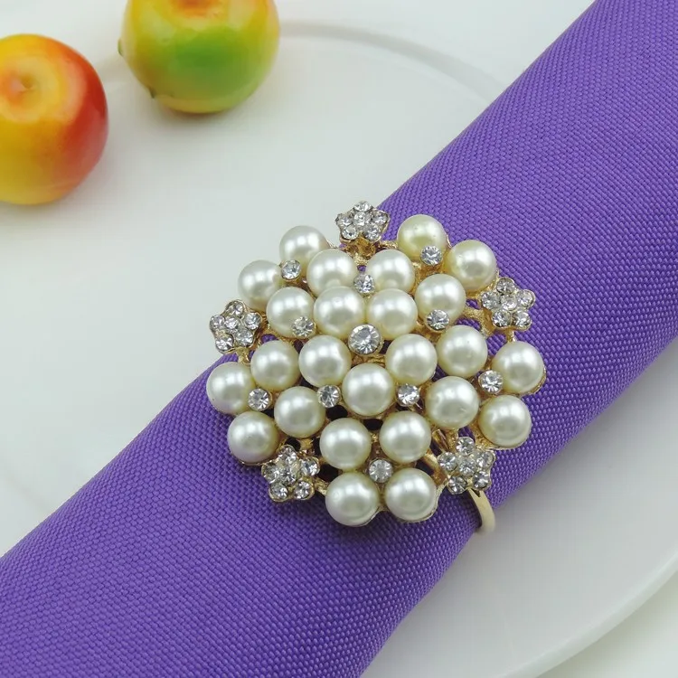 

4pcs/lot Rhinestone pearl napkin buckle imitation pearl napkin rings, diamond Silver napkin rings