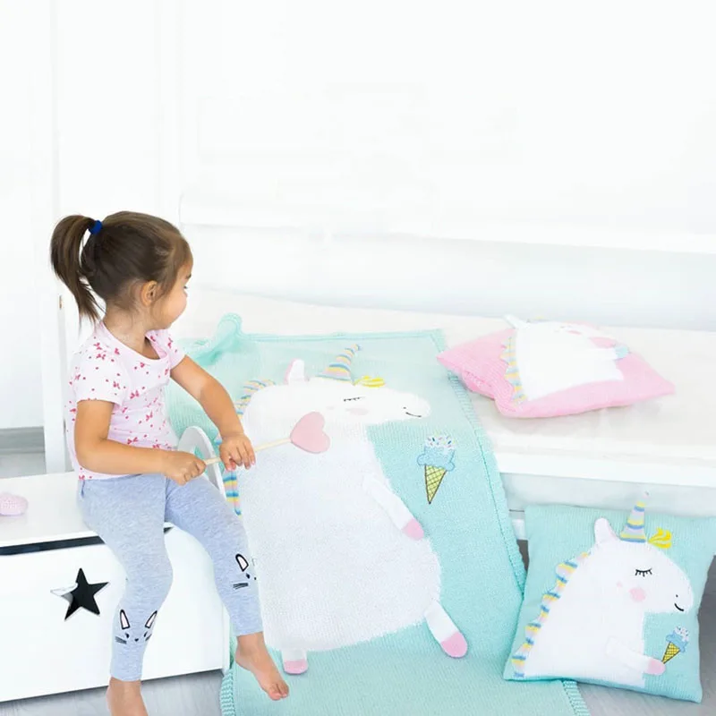 Baby Knit Cushion Pillow Cartoon Three-dimensional Unicorn Sofa Pillows Children Photography Prop Bedding Decorative Cushions