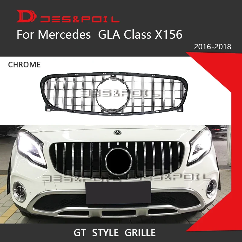 Chrome GT решетка Вертикальный стиль для Mercedes Benz gla класса X156 передний бампер гоночный гриль- GLA200 GLA220 GLA250 - Цвет: Chrome