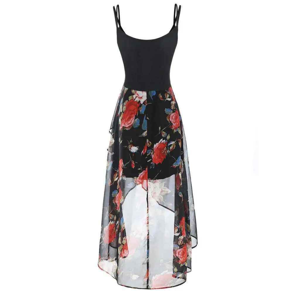New Hot Sale Clothes Women Plus Size Dresses Sleeveless Buttons Floral Print Overlay Fashion High Low Beautiful Dress Ad
