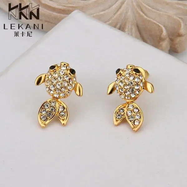 Women Fashion tin alloy Jewelry 18K Gold Plated Earrings goldfish pattern rhinestone texture trendy earrings E804 E805 E806 | Украшения и