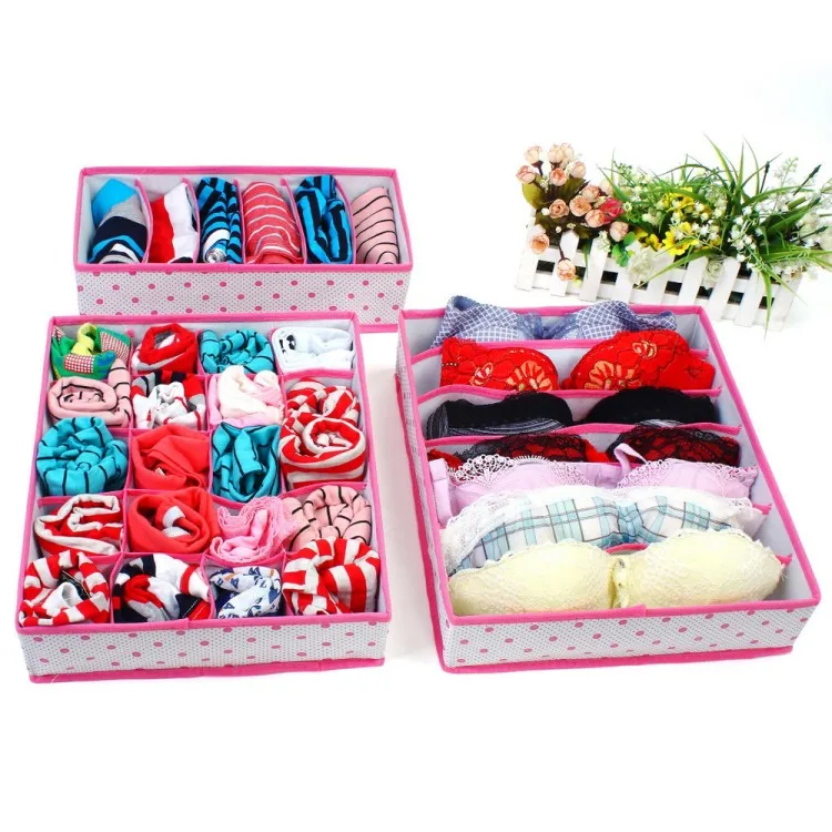 3PC rose Складные Органайзеры для нижнего белья, разделители для шкафа, комода, органайзер для хранения одежды, коробка для бюстгальтеров, шарфов, галстуков, носков - Цвет: 3PC rose