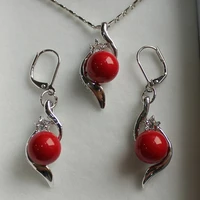 hot sell noble hot sell new new perfect match jewelry set 10mm red shell pearl pendant earring