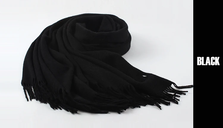 Black 200 см* 70 см, Женские однотонные кашемировые шарфы с кисточками, женский зимний толстый теплый шарф, роскошная шаль высокого качества - Цвет: Black