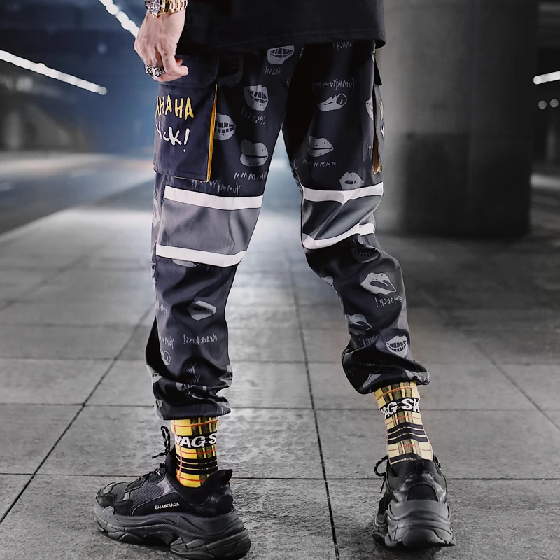 Брюки в стиле хип хоп мужские свободные брюки для бега с принтом уличные шаровары
