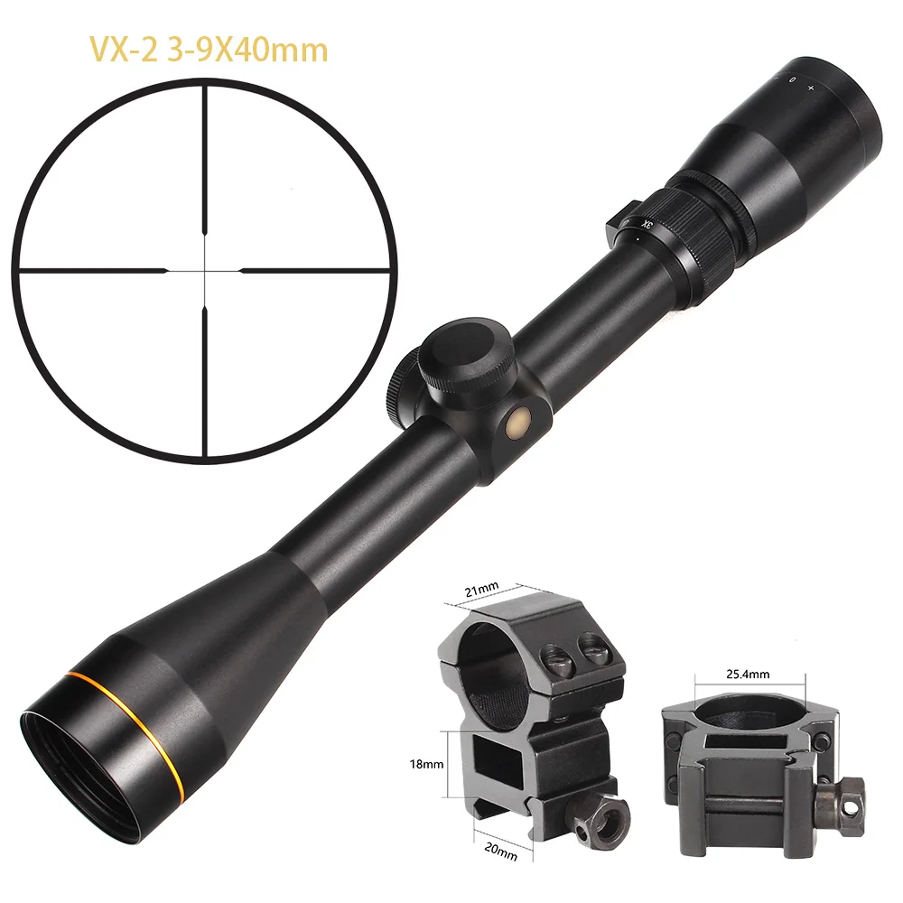 L VX-2 3-9X40 охотничий прицел дуплексный тактический прицел Сделано в Китае - Цвет: with Picatinny Rings