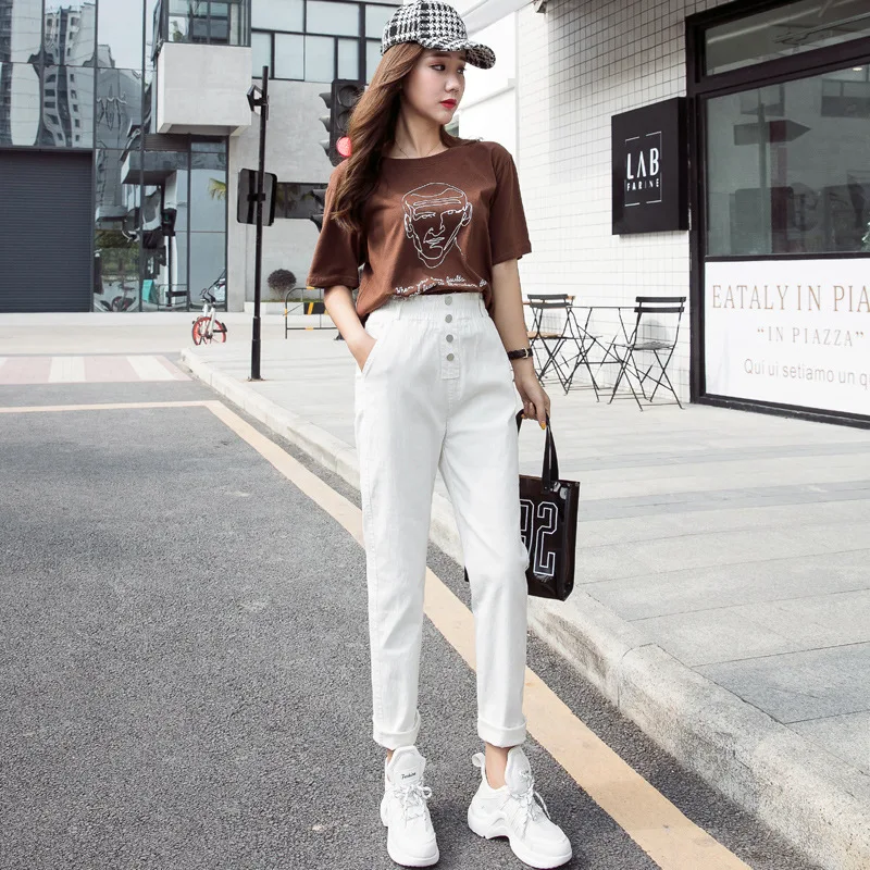 Solid High Waist Loose Women Harem Pants Fashion Button Pockets Trousers Summer Ankle-Length Harajuku Joggers | Женская одежда