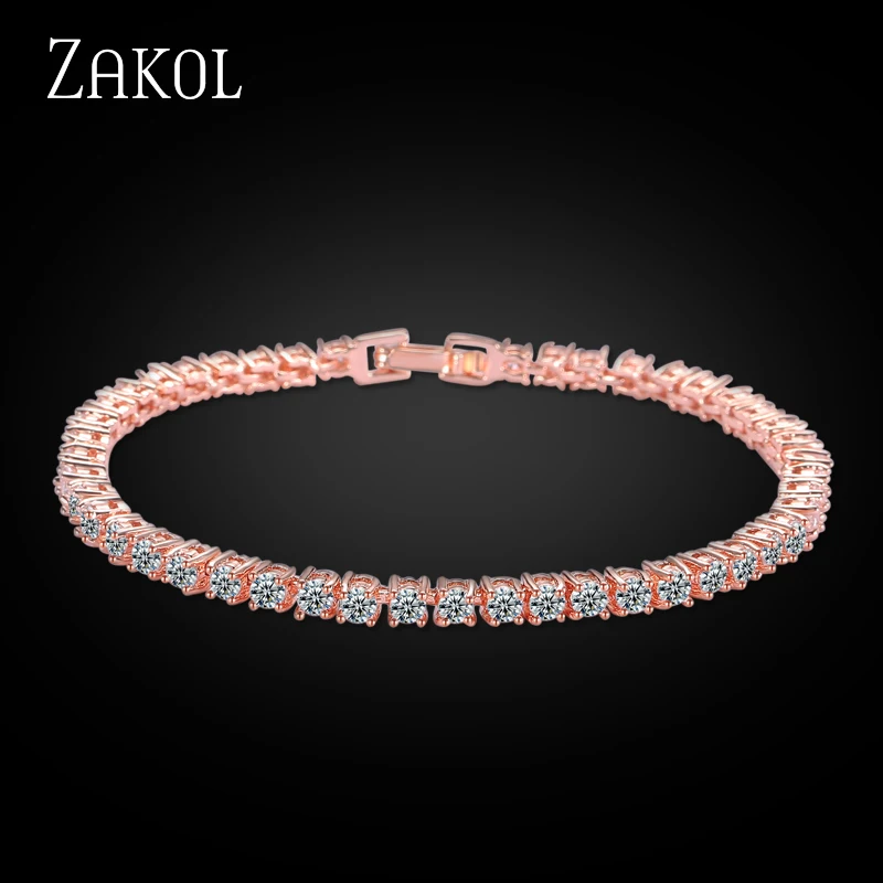 Модный Теннисный браслет и браслеты ZAKOL 3 мм с круглой огранкой из кубического циркония, модные ювелирные изделия с кристаллами для женщин/девочек, аксессуары FSBP032