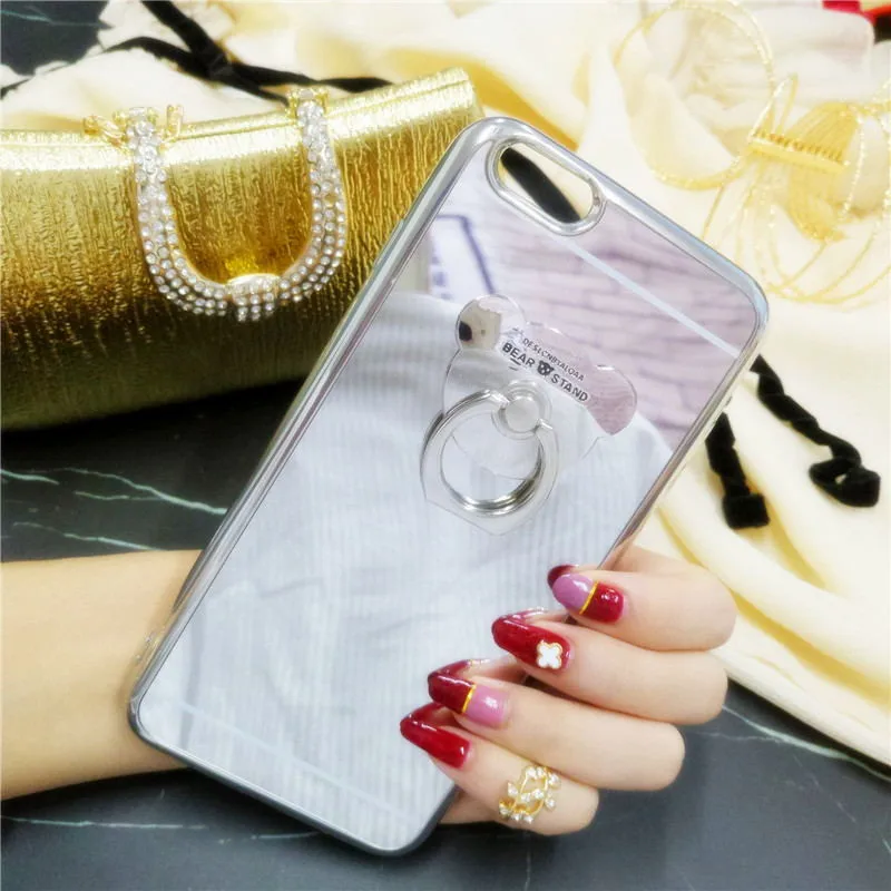 XSMYiss Fashion Soft TPU Electroplating Bear Ring Holder Phone Case For iphone 5S SE 6 6S Plus 7 8 |
