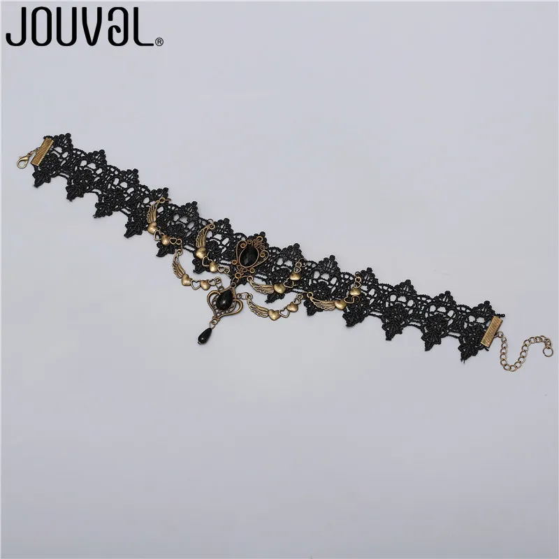 Женское колье в стиле стимпанк JOUVAL Винтажное колье-чокер с черными кружевными