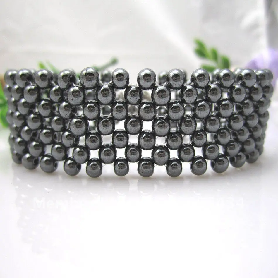 Потрясающая Бесплатная доставка! Браслет из чистого плетения с черным камнем