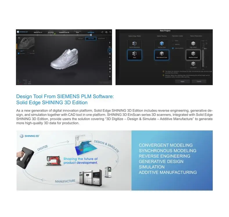 Einscan Pro 2X plus Многофункциональный ручной 3D сканер с программным обеспечением Solidedge Shining3d версии CAD