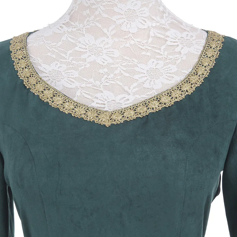 ROLECOS женское средневековое ретро платье Ренессанс темно зеленое длинное из