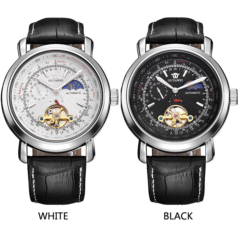 Tourbillon Мужские часы Топ бренд Роскошные автоматические механические кожа военные