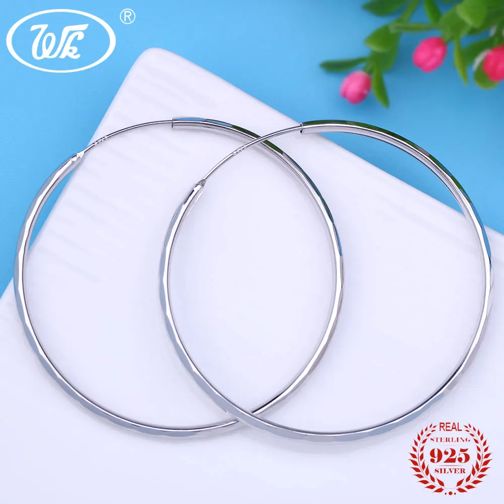 WK 925 Sterling Silver 55MM Big Round Circle Hoop Earrings Womens Large Hoops Earing With Dot Brinco Aros Party Jewelry W3 ED008 | Украшения