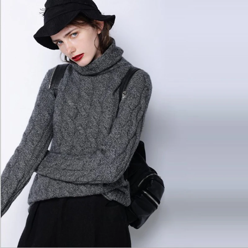 winter sweater women high collar 100% pure cashmere female thick 2017 new twist pattern bottoming warm pullover | Женская одежда