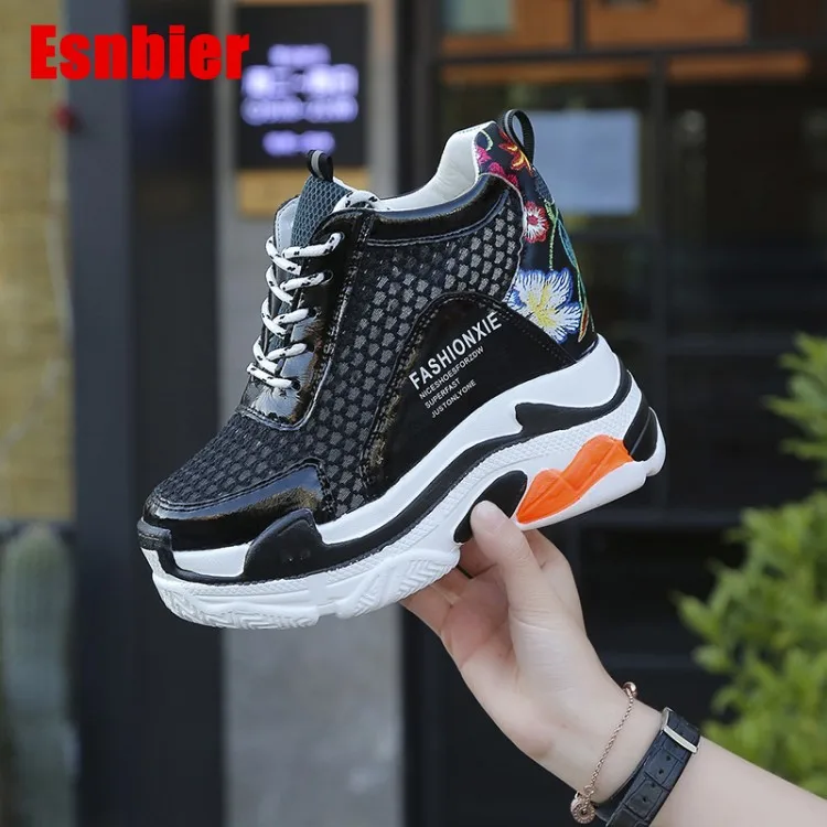 

New 2019 Spring Summer Breathable mesh Sneakers Shoes Women Platform Casual Shoes Height Increasing female Vulcanized Shoes