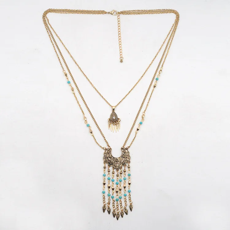 

Bohemian Ethnic Multi Chain Drop Crescent Beads Tassel Necklace Jewelry Long Chain Jewelry For Gift