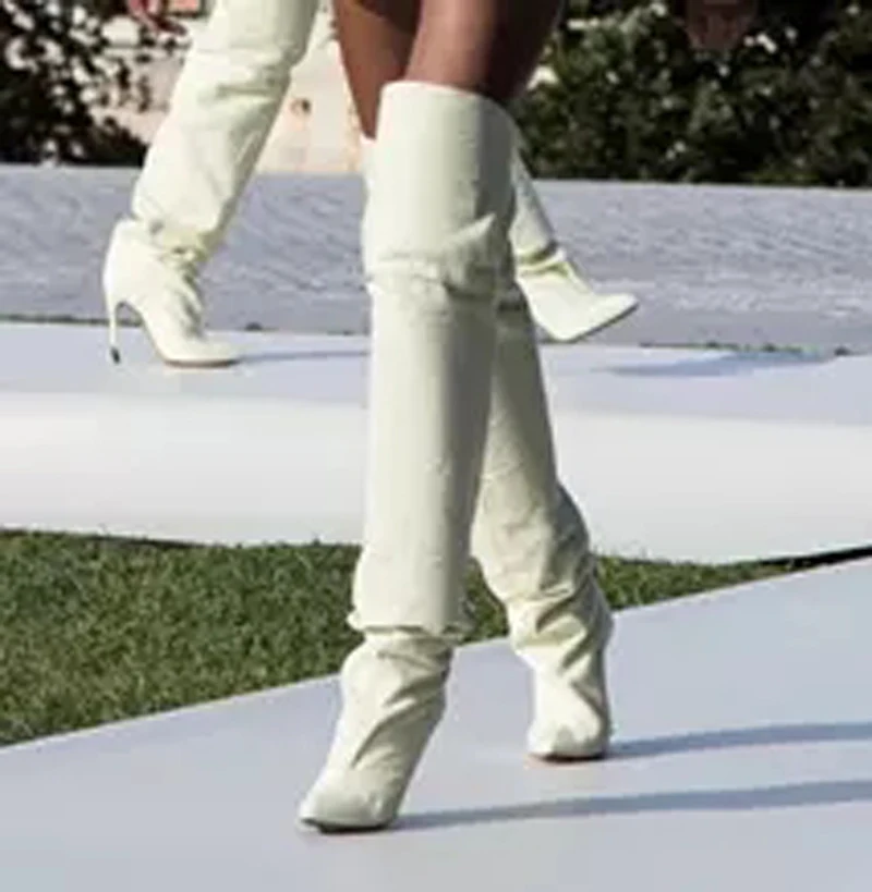 Spring Ladies Solid White Leather Thigh High Boots Women over knee Boots High Heel Gladiator Boots Female Zipper Dress Shoes