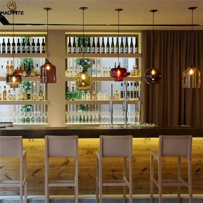 

Creative pendant lights Color Stained Glass hanging hanglamp Pendant lamps Bar Coffee Hotel Industrial decor Lighting fixtures
