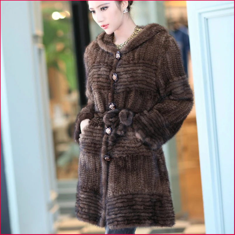 winter women 100% real mink fur jacket with hood. lady Luxury genuine knit outerwear band coat | Женская одежда