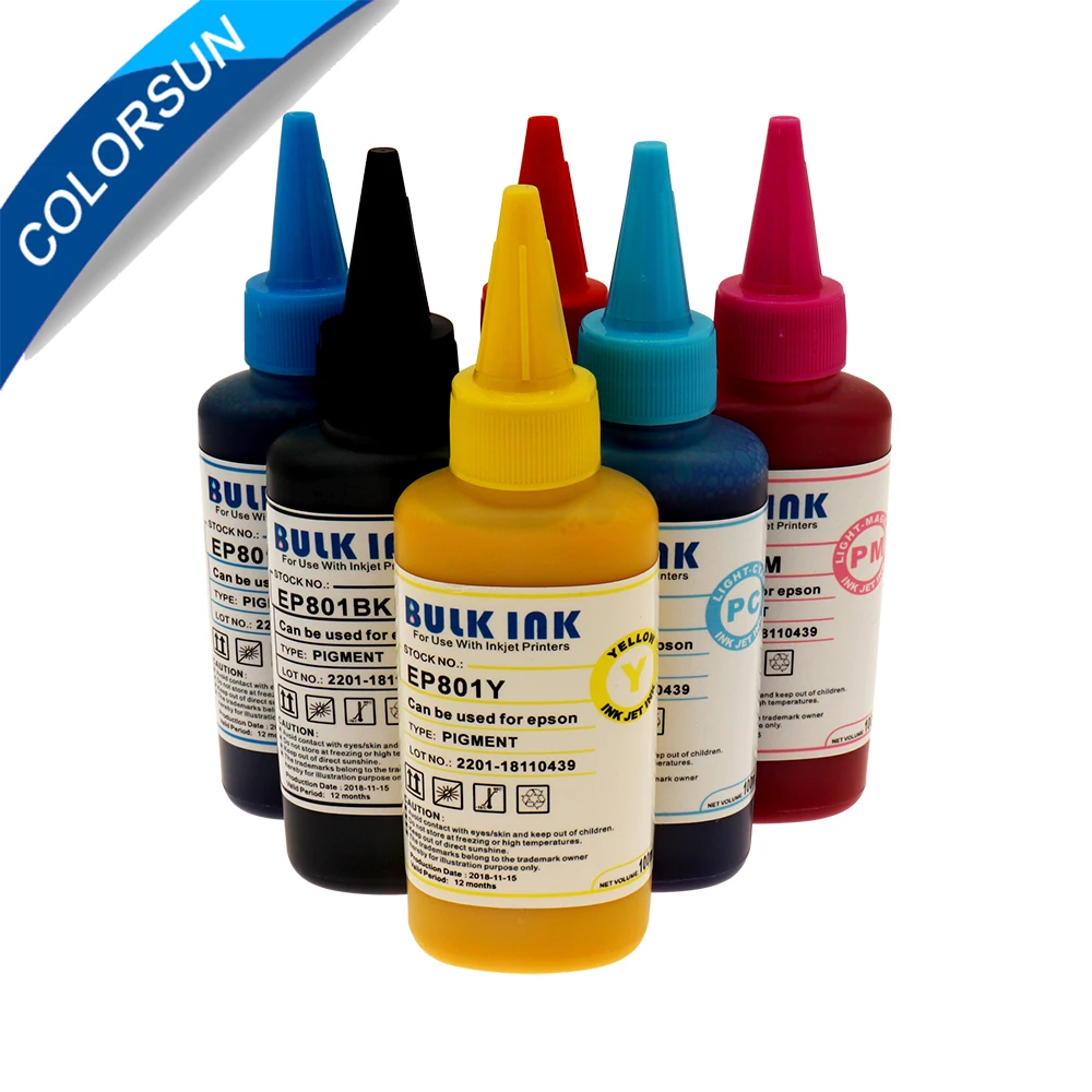 Colorsun 6*100 мл универсальные пигментные чернила для принтера Epson T50 A50 T60 R290 R280 RX610 RX690