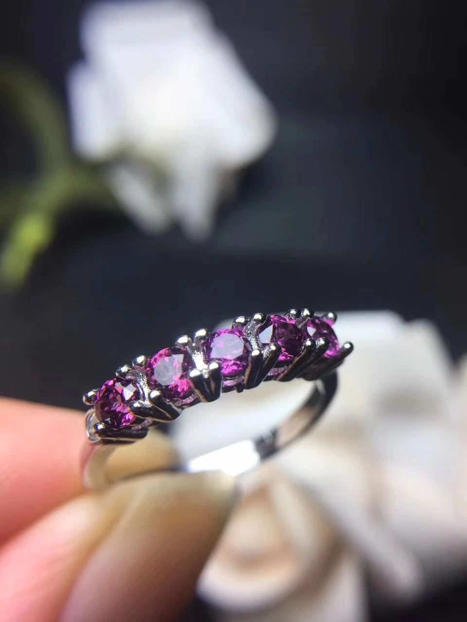 

Natural red garnet gem Ring S925 Silver Natural Gemstone Simple fine row Ring girl Women's party Office gift Rings fine Jewelry