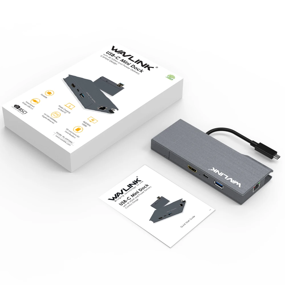 Wavlink Супер Скоростной USB C концентратор с 4K@ 30Hz HDMI кард-ридер USB 3,0 хаб гигабит Ethernet 4K HD Выход 1080P зеркало расширенный экран