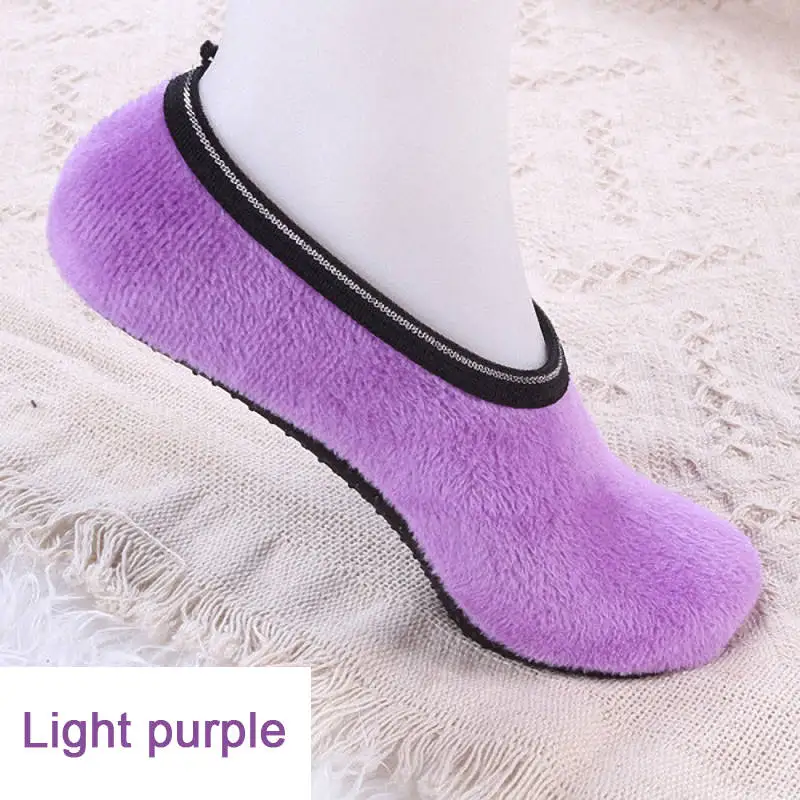 Light purple 1 пара, женские осенне-зимние нескользящие носки-тапочки для дома, бархатные Нескользящие однотонные короткие теплые носки-тапочки, новинка - Цвет: Light purple