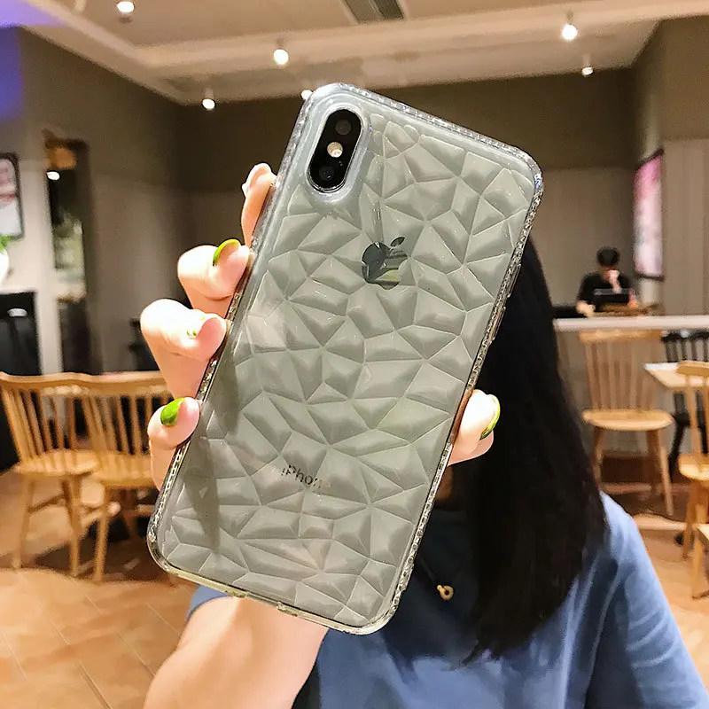 Алмазная текстура чехол для iPhone 6 6s 7 8 Plus X XR XS Max мягкий телефона пары прозрачный