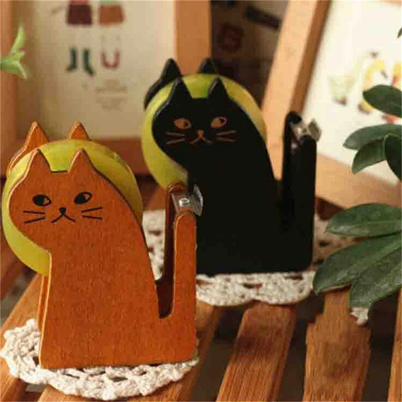 

Office & School Supplies Cute cat wooden tape Dispenser Tape holder Tape cutter High Quality