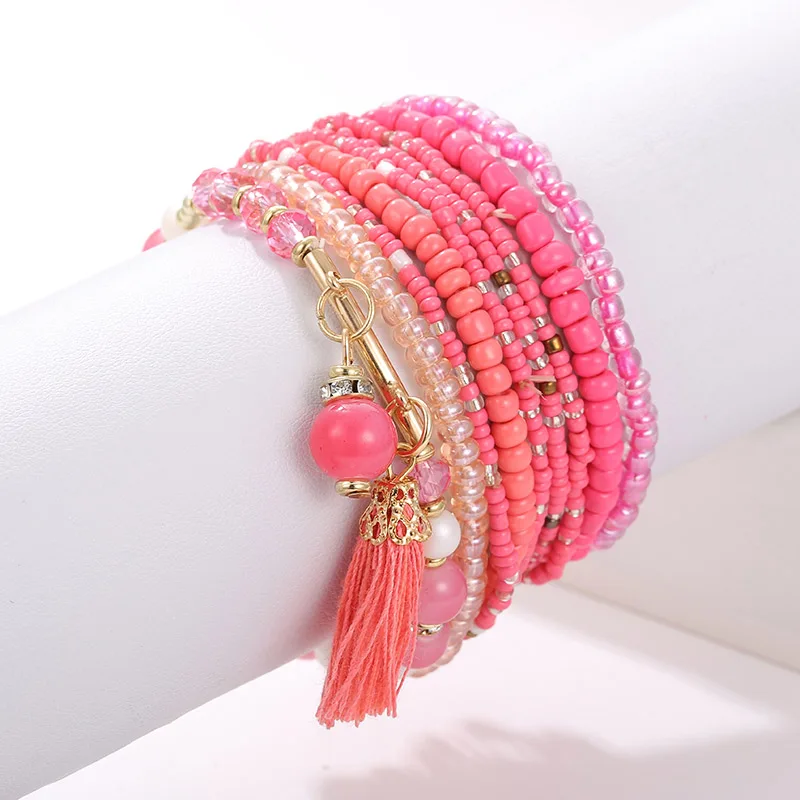 Bohemian Multi-layer Colorful Weave Round Beaded Tassel Bracelet Retro Rice Adjustable Rope Ethnic Bangles Wholesale | Украшения и