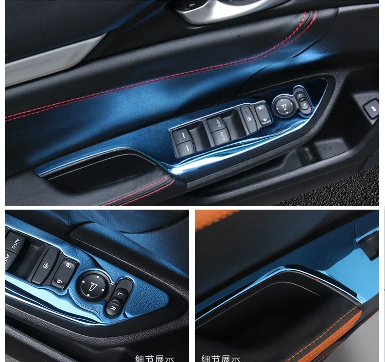 

Car Interior Mouldings Door Armrest Panel Handle Holder Window Lift Switch Button Cover Trim For Honda Civic 10th 2016 2017 2018