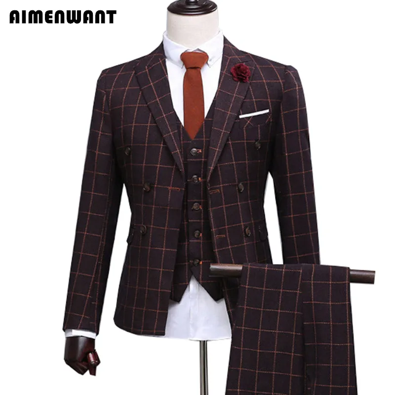 

AIMENWANT Classic Custom Made Men Blazers Vintage Gentleman Tailored Slim Fit Wedding Suits For Men 3-Piece (Jacket+Pants+Vest)