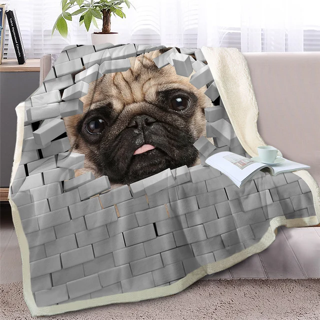 BlessLiving Dachshund Throw Blanket on Bed 3D Animal Dog Plush Sherpa Blanket Bulldog Bedspread Cracked Bricks Wall Thin Quilt 2