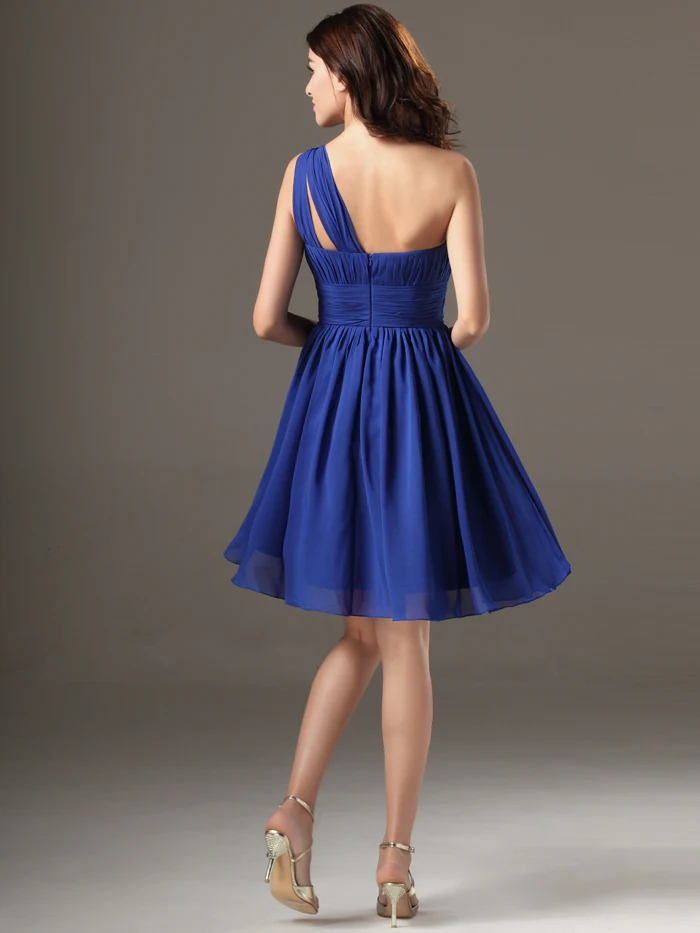 Одно плечо Royal Blue Короткие Подружкам невесты с Бретели для нижнего белья складки
