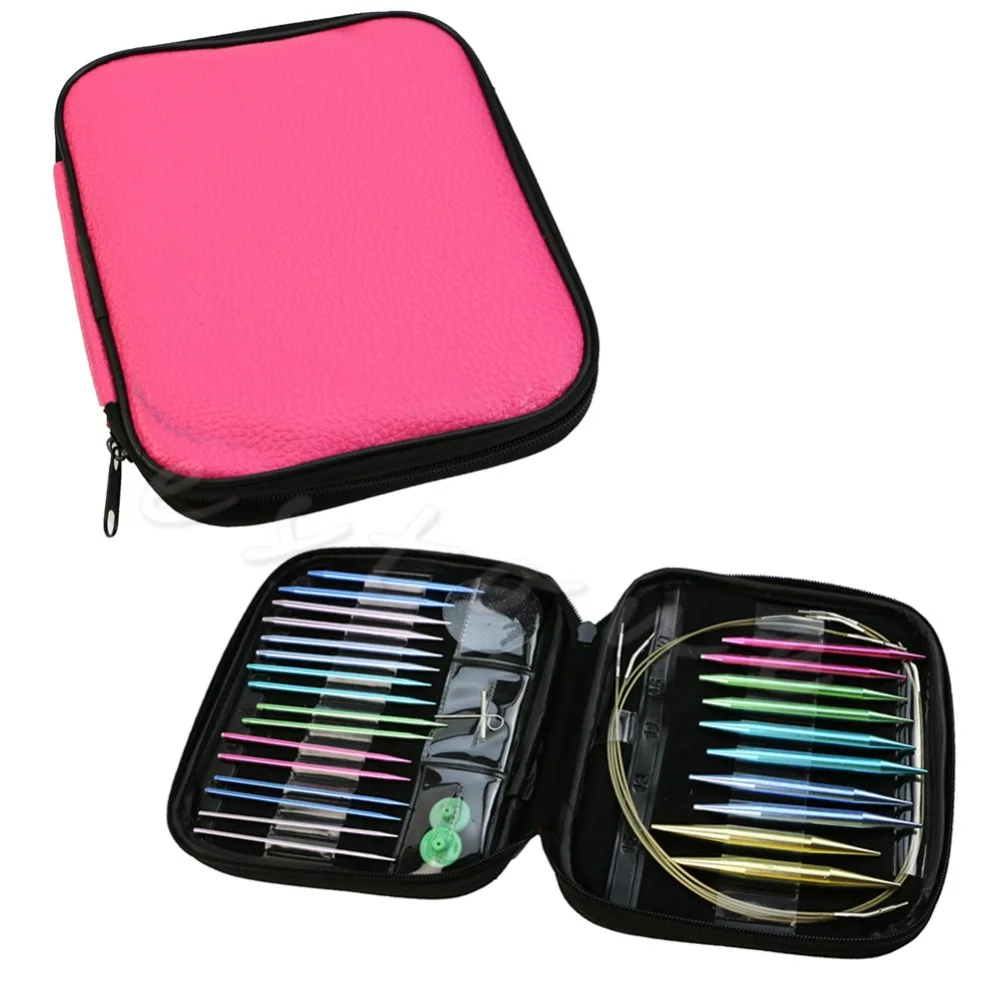 

Woven 13pairs Aluminum Change Head Circular Knitting Needle Ring Set Tools Free shipping-Y102