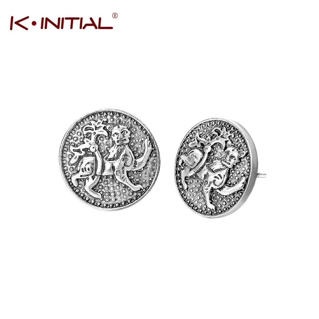 Серьги гвоздики Kinitial в винтажном стиле с изображением Льва викингов рун для