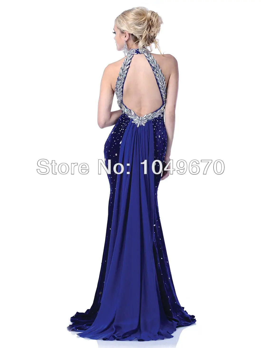 Royal Blue 2014 Halter Elegant Mermaid Formal Evening Gowns Rhinestones Backless Sexy Long Prom Dresses N474 | Свадьбы и торжества